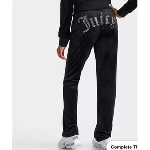 Juicy Couture Velour Black Rhinestones Track Pants Size medium